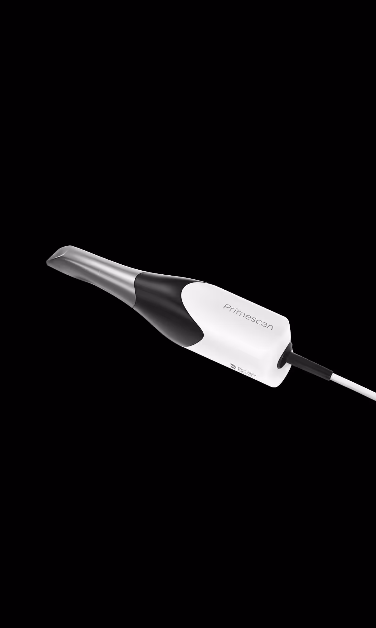 Dentsply Sirona Primescan intraoral scanner wand on a black background